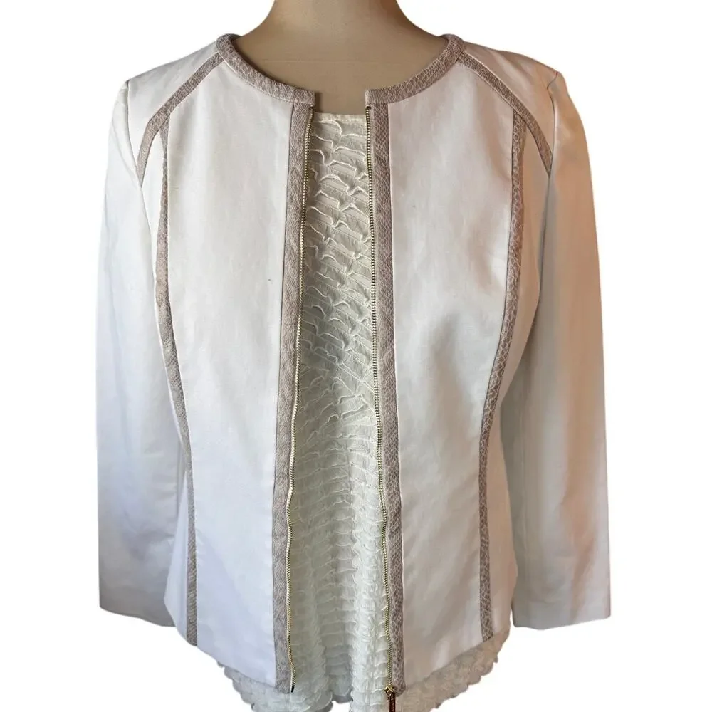 Calvin Klein White Zip-Front Blazer Jacket sz 12 – Tailored, Chic & Versatile - Picture 3 of 6